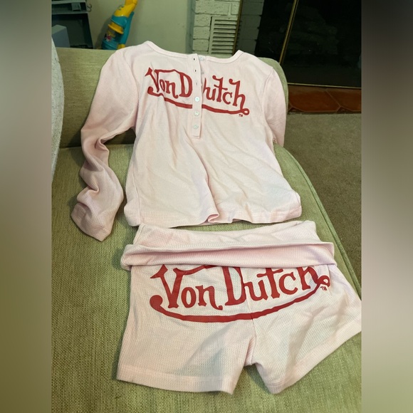 Von Dutch Pants - Pink von Dutch shorts and long sleeve shirt set
